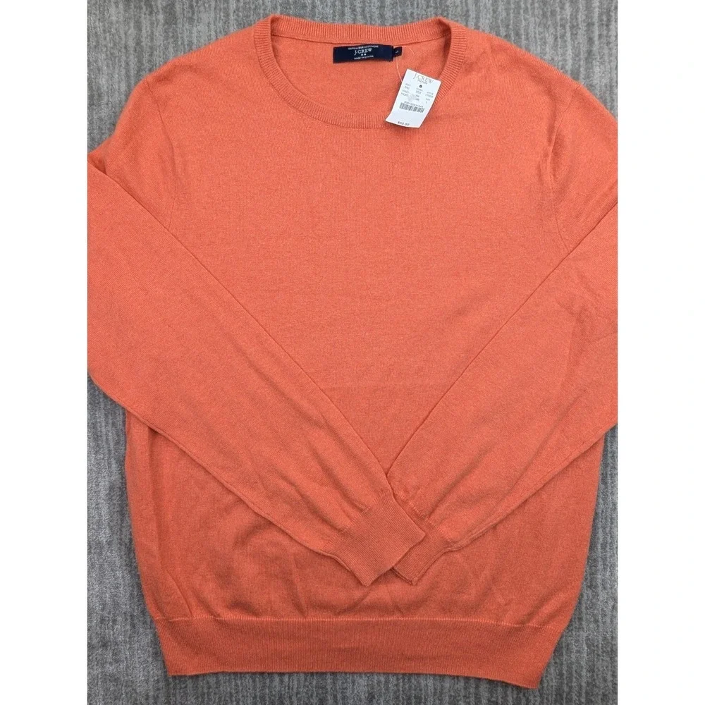 J. Crew Factory Men L Orange Cotton Cashmere Crew Neck Sweater 17659 NWT